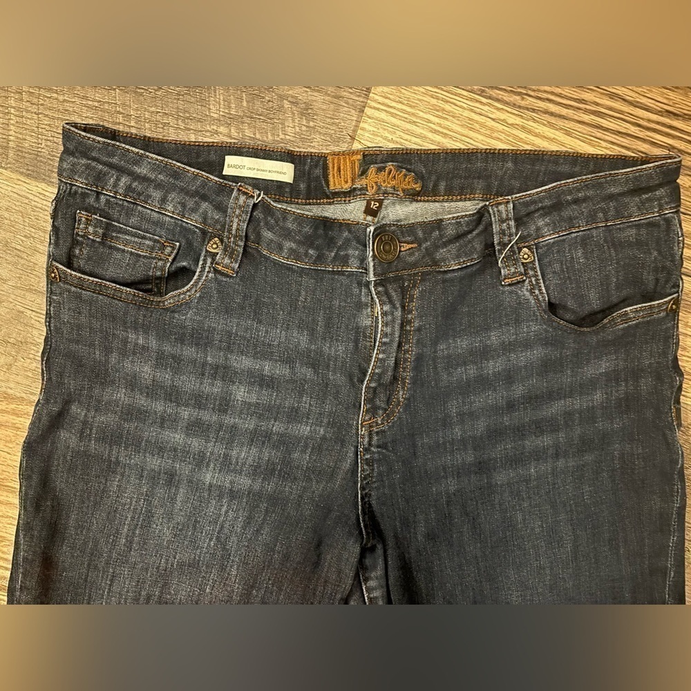 Kut From the Kloth‎ Bardot Crop Skinny Boyfriend Jeans Dark Cotton Wash Size 12 - Picture 6 of 11